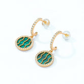 Round Malachite Watermelon Pendant C Shape Zircon Sterling Silver Earrings